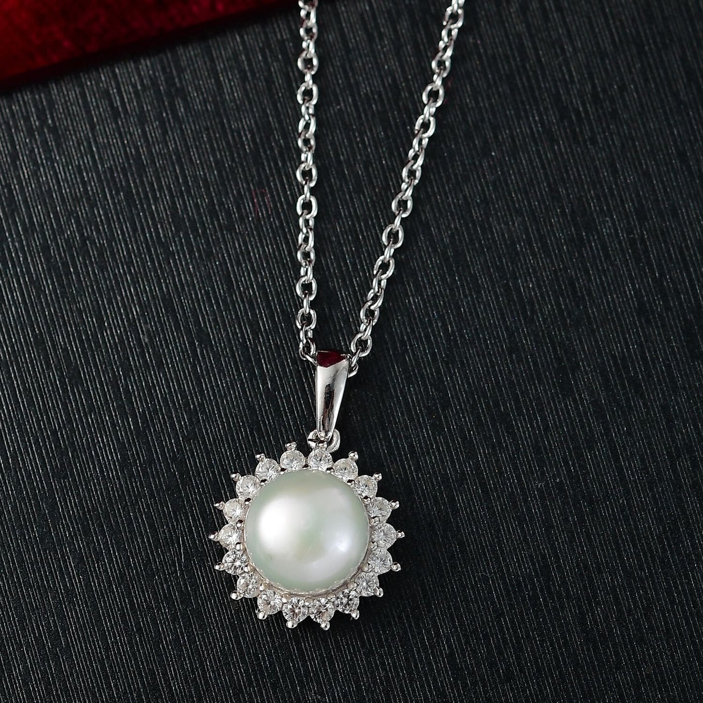 DJOY Freshwater Pearl & White Zircon Sunburst Pendant Necklace