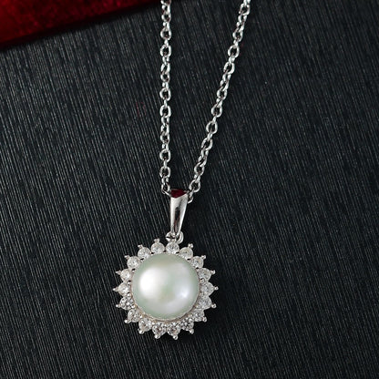 DJOY Freshwater Pearl & White Zircon Sunburst Pendant Necklace