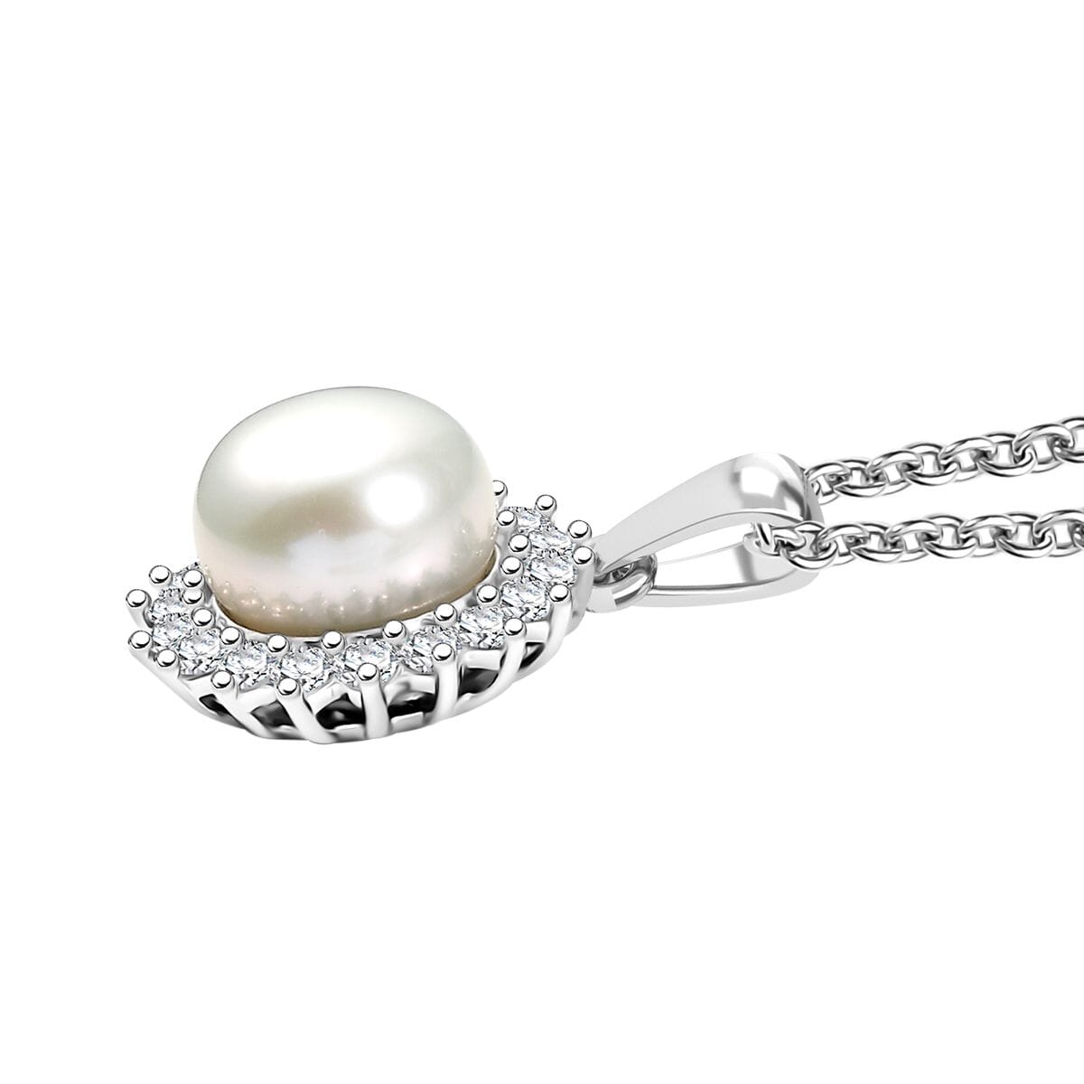 DJOY Freshwater Pearl & White Zircon Sunburst Pendant Necklace
