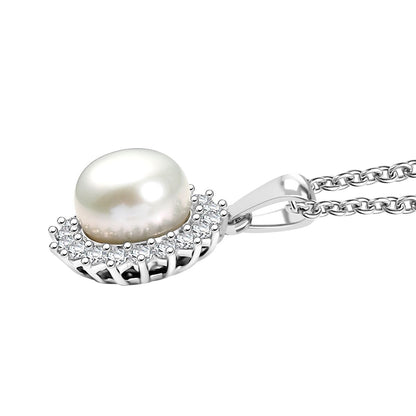 DJOY Freshwater Pearl & White Zircon Sunburst Pendant Necklace