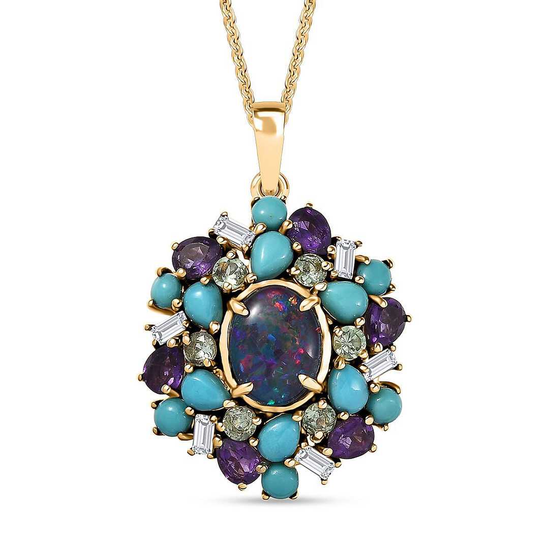 Elysian Opal & Multi Gemstone Cosmic Bloom Pendant Necklace
