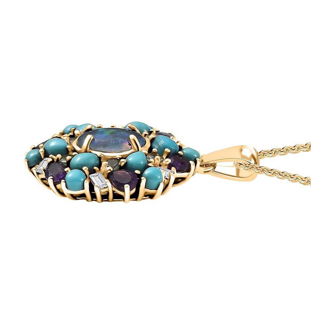 Elysian Opal & Multi Gemstone Cosmic Bloom Pendant Necklace