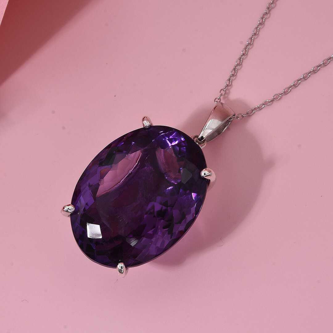 African Amethyst Solitaire Pendant Necklace in Sterling Silver