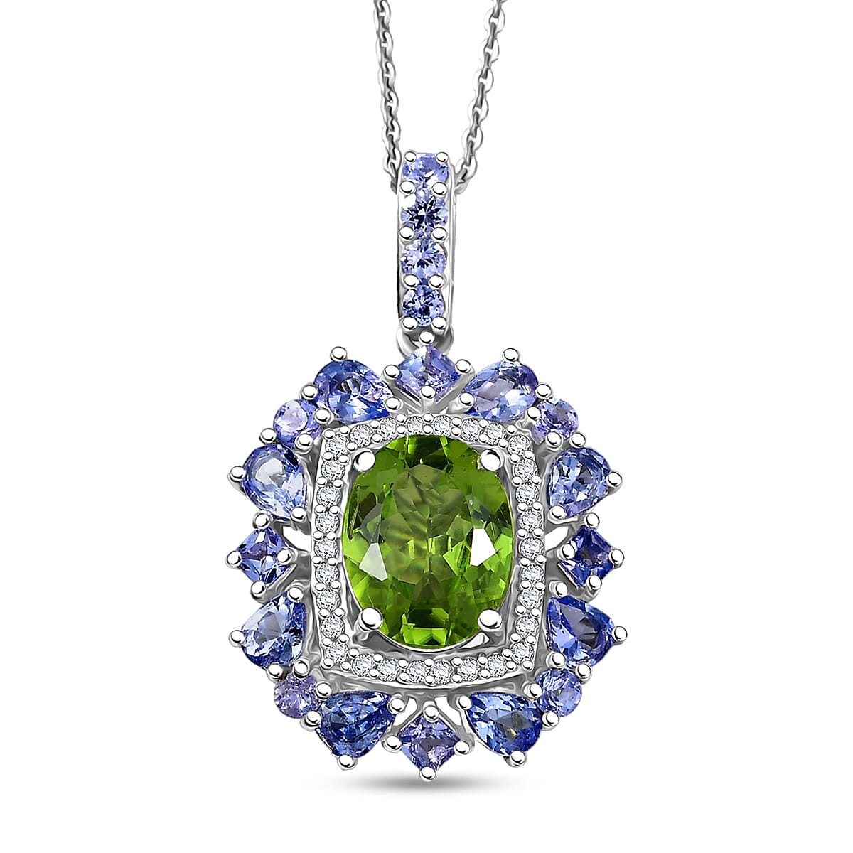 Natural Gemstone Pendant Necklace – Sterling Silver with Rhodium Finish