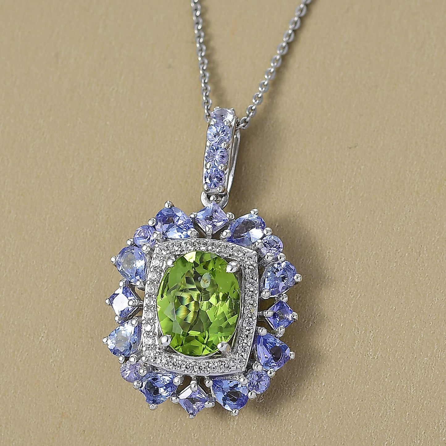 Natural Gemstone Pendant Necklace – Sterling Silver with Rhodium Finish