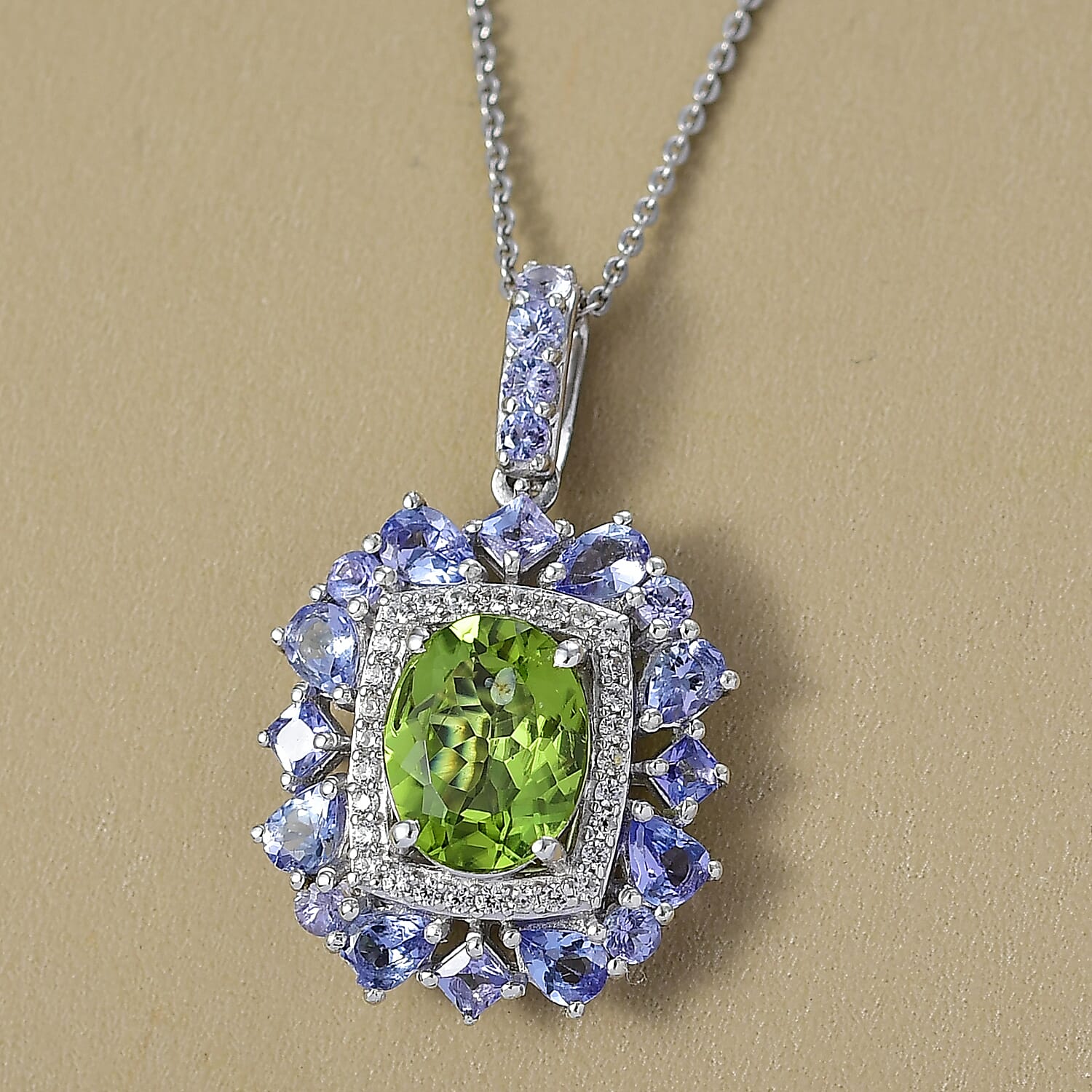 Natural Gemstone Pendant Necklace – Sterling Silver with Rhodium Finish