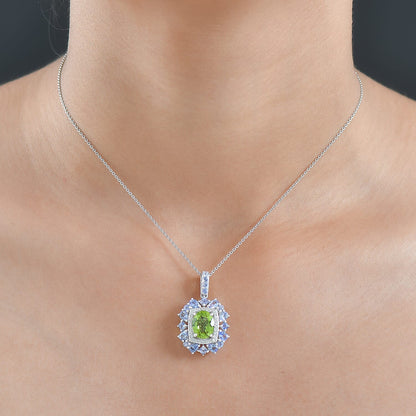 Natural Gemstone Pendant Necklace – Sterling Silver with Rhodium Finish