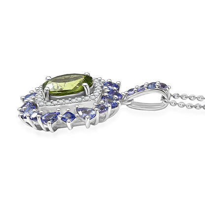 Natural Gemstone Pendant Necklace – Sterling Silver with Rhodium Finish