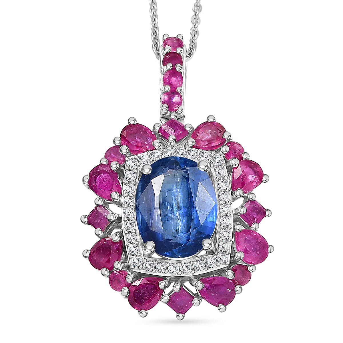 Natural Gemstone Pendant Necklace – Sterling Silver with Rhodium Finish
