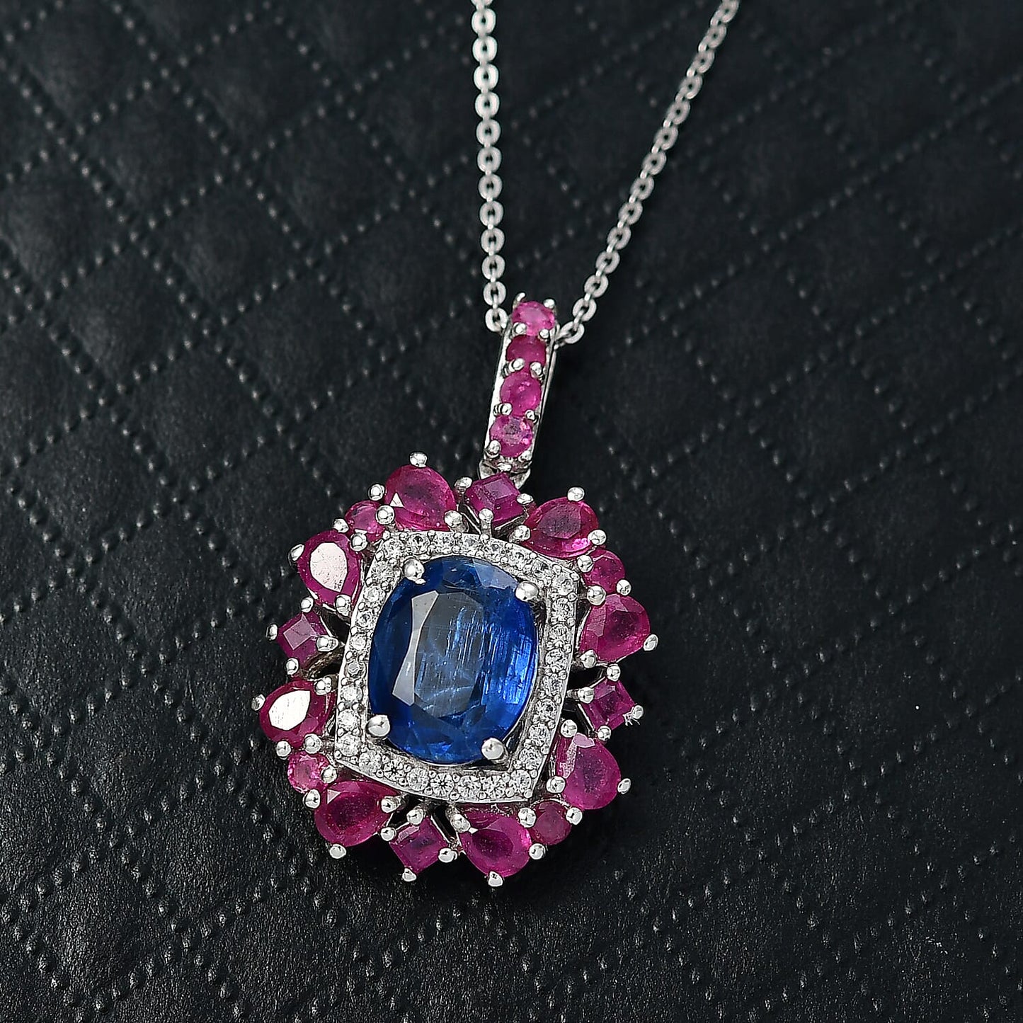 Natural Gemstone Pendant Necklace – Sterling Silver with Rhodium Finish