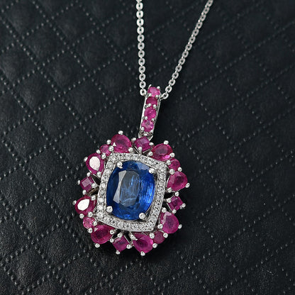 Natural Gemstone Pendant Necklace – Sterling Silver with Rhodium Finish
