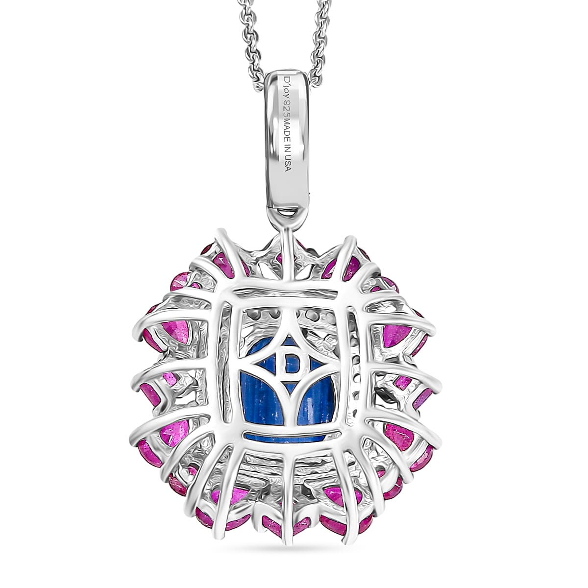 Natural Gemstone Pendant Necklace – Sterling Silver with Rhodium Finish
