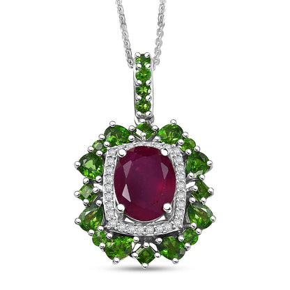 Natural Gemstone Pendant Necklace – Sterling Silver with Rhodium Finish