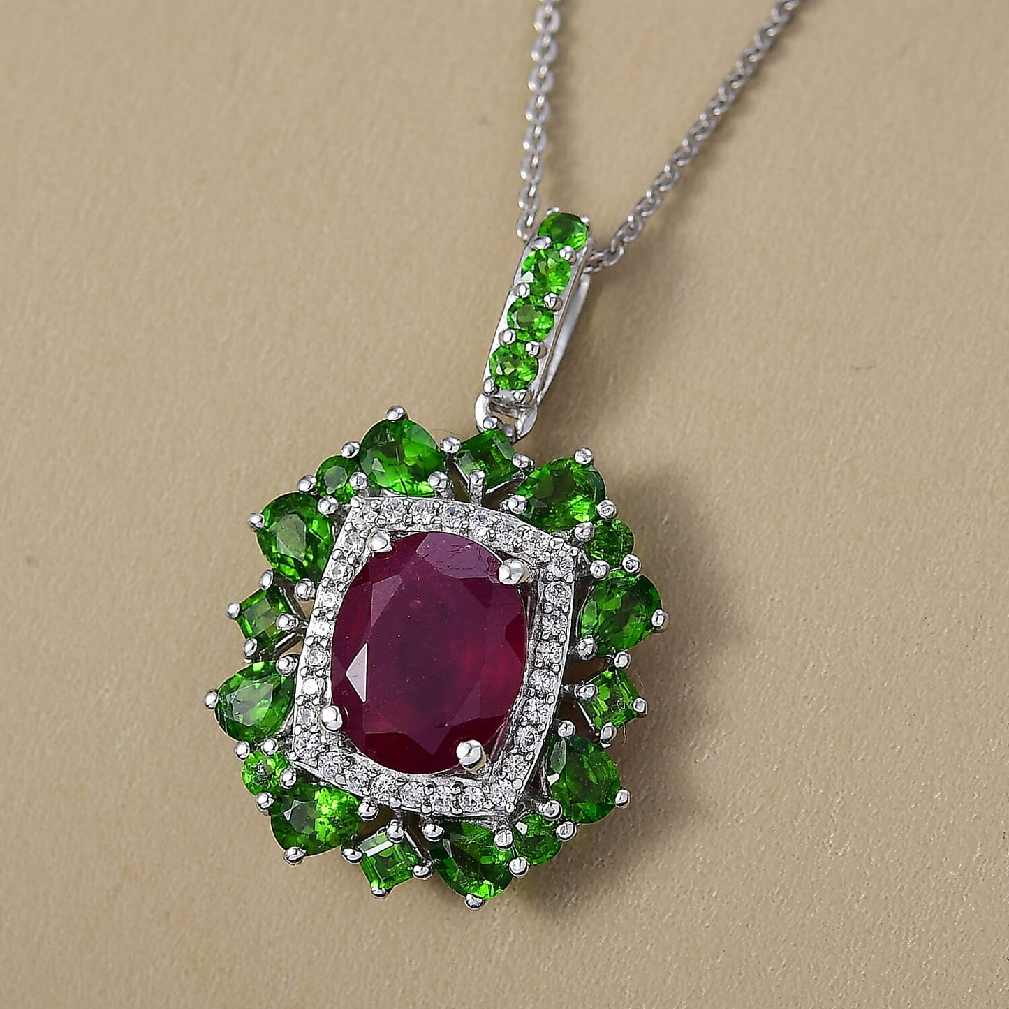 Natural Gemstone Pendant Necklace – Sterling Silver with Rhodium Finish