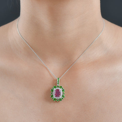 Natural Gemstone Pendant Necklace – Sterling Silver with Rhodium Finish