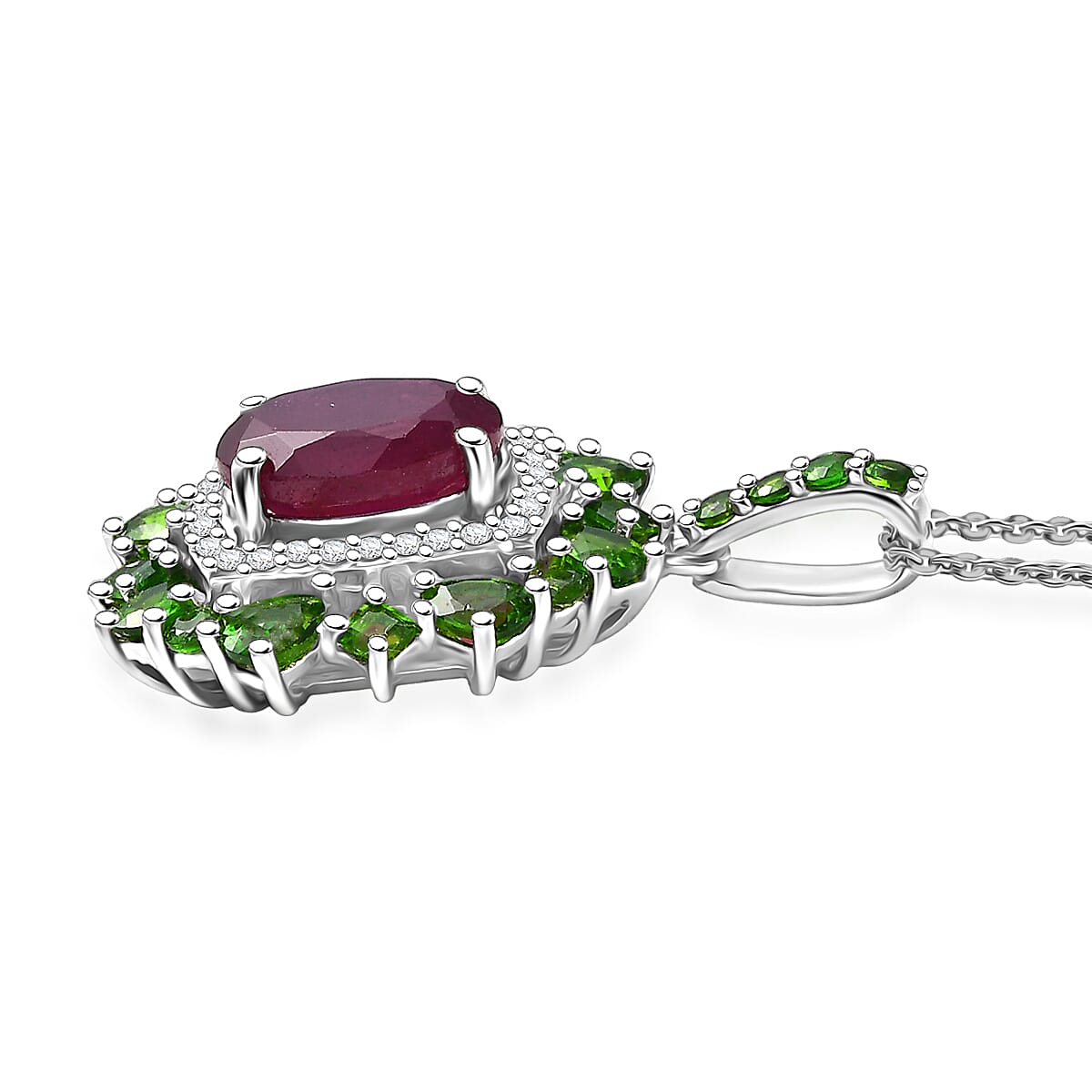 Natural Gemstone Pendant Necklace – Sterling Silver with Rhodium Finish