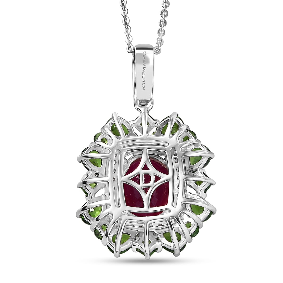 Natural Gemstone Pendant Necklace – Sterling Silver with Rhodium Finish