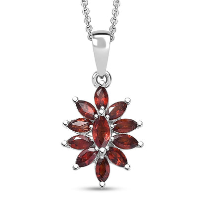 Flower Design Gemstone Pendant Necklace – Rhodium-Plated Sterling Silver