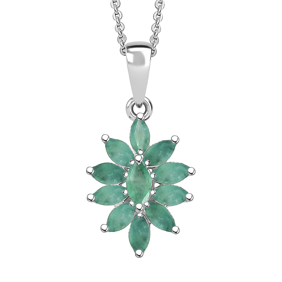 Flower Design Gemstone Pendant Necklace – Rhodium-Plated Sterling Silver
