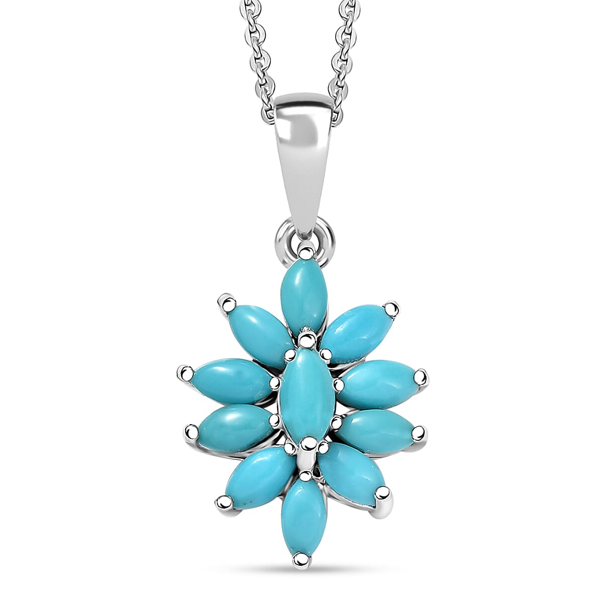Flower Design Gemstone Pendant Necklace – Rhodium-Plated Sterling Silver