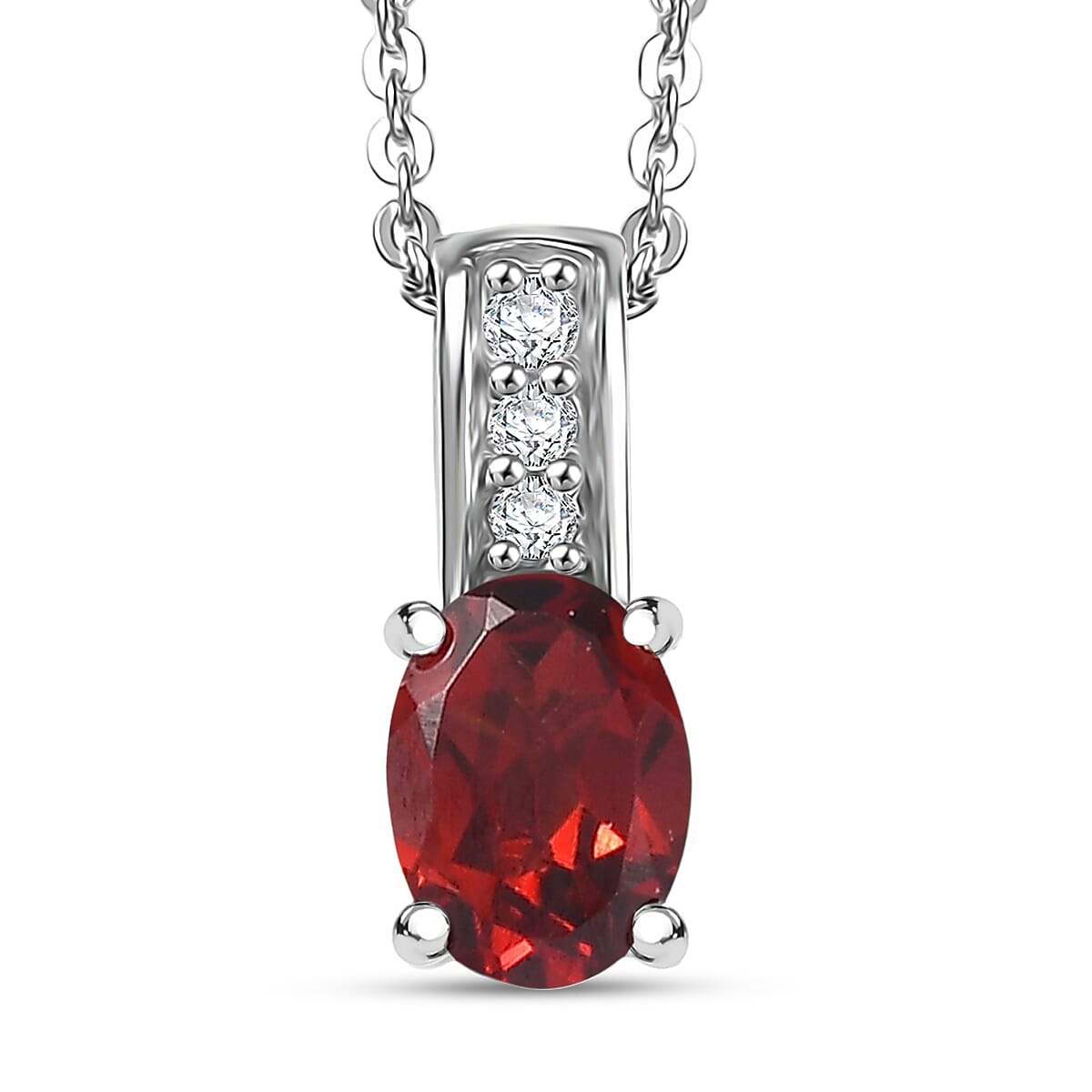 Oval Gemstone & White Zircon Pendant Necklace – Rhodium-Plated Sterling Silver