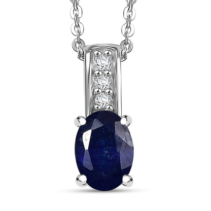 Oval Gemstone & White Zircon Pendant Necklace – Rhodium-Plated Sterling Silver