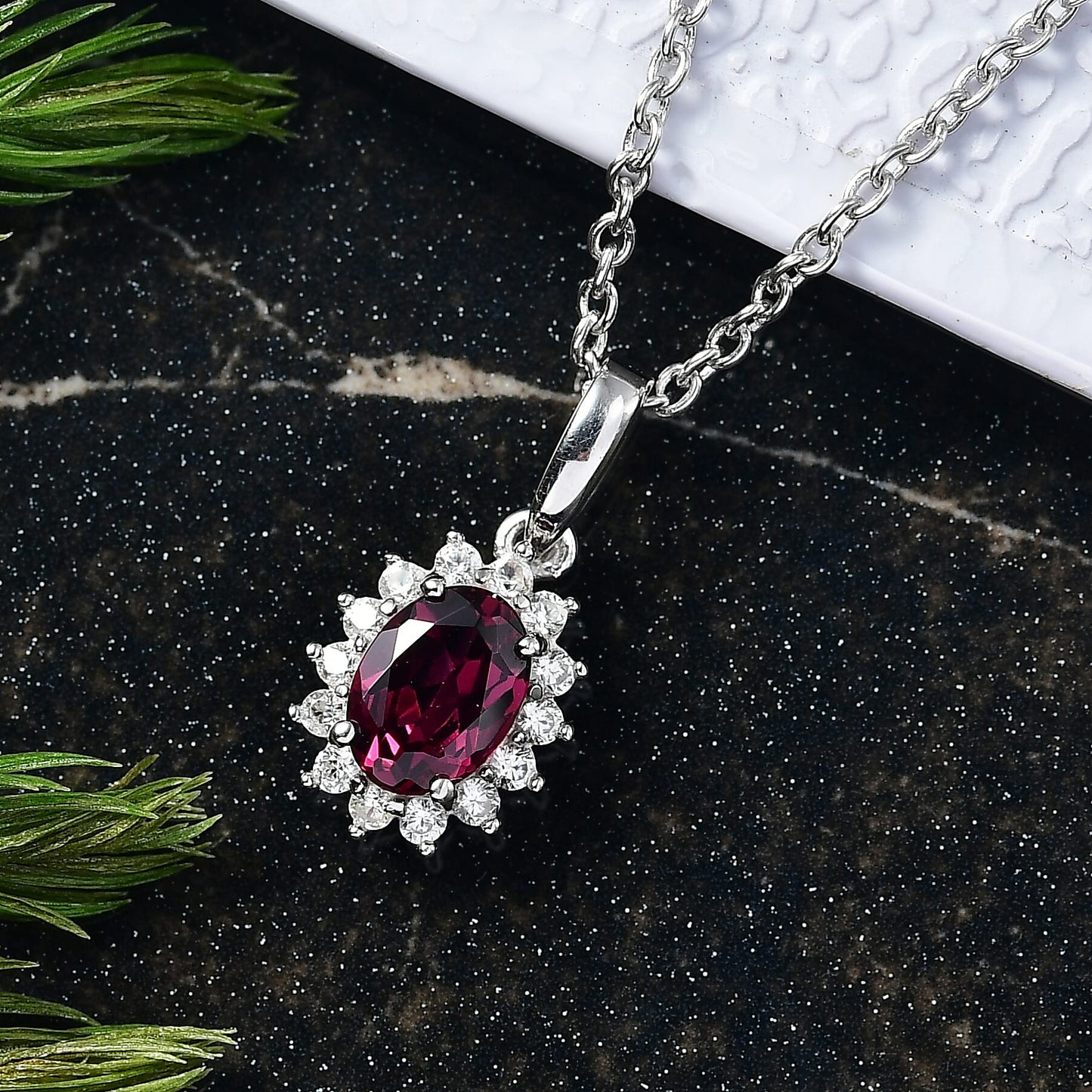 Rhodolite Garnet & White Zircon Pendant Necklace – Shine with Elegance in Rhodium-Plated Silver