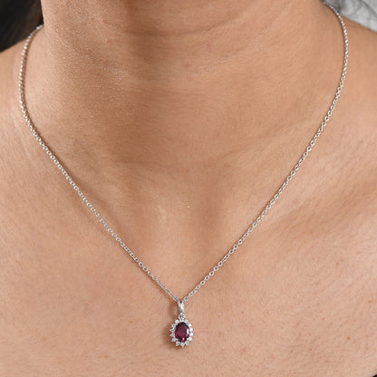 Rhodolite Garnet & White Zircon Pendant Necklace – Shine with Elegance in Rhodium-Plated Silver