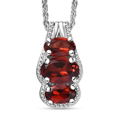 Mozambique Garnet Pendant Necklace – Radiate Elegance in Rhodium-Plated Silver