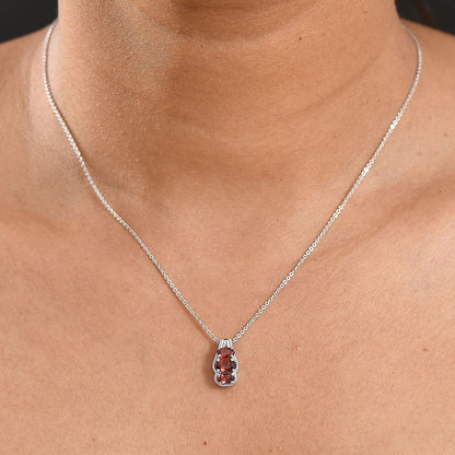 Mozambique Garnet Pendant Necklace – Radiate Elegance in Rhodium-Plated Silver