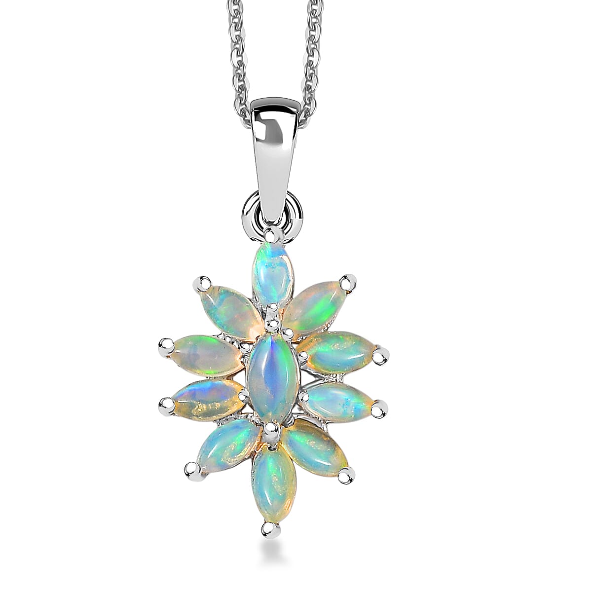 Flower Design Gemstone Pendant Necklace – Rhodium-Plated Sterling Silver