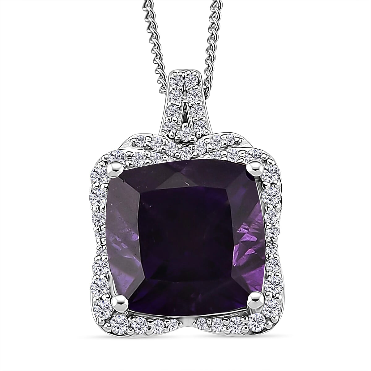 Zambian Amethyst & Moissanite Poinsettia Pendant Necklace — Blooming Elegance & Sparkling Energy
