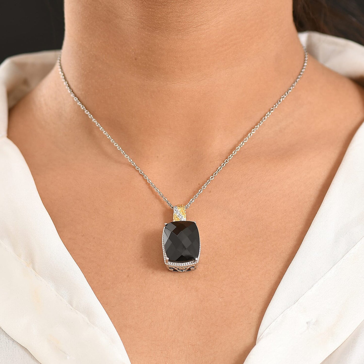 Amethyst, Black Spinel and Verde Onyx Pendant Necklace – Gold Plated and Platinum Bonded