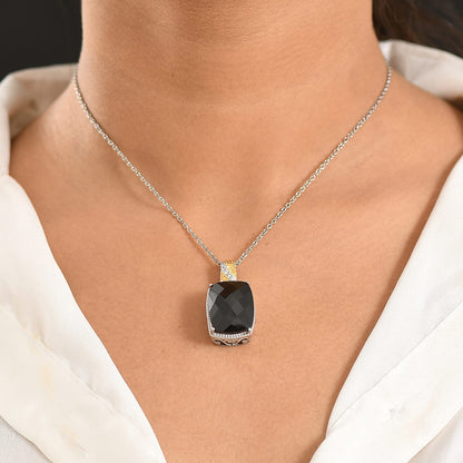 Amethyst, Black Spinel and Verde Onyx Pendant Necklace – Gold Plated and Platinum Bonded