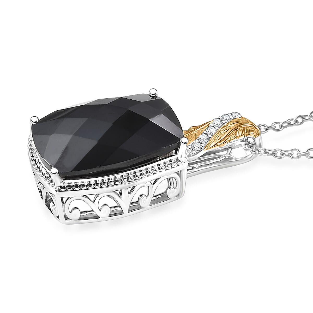 Amethyst, Black Spinel and Verde Onyx Pendant Necklace – Gold Plated and Platinum Bonded