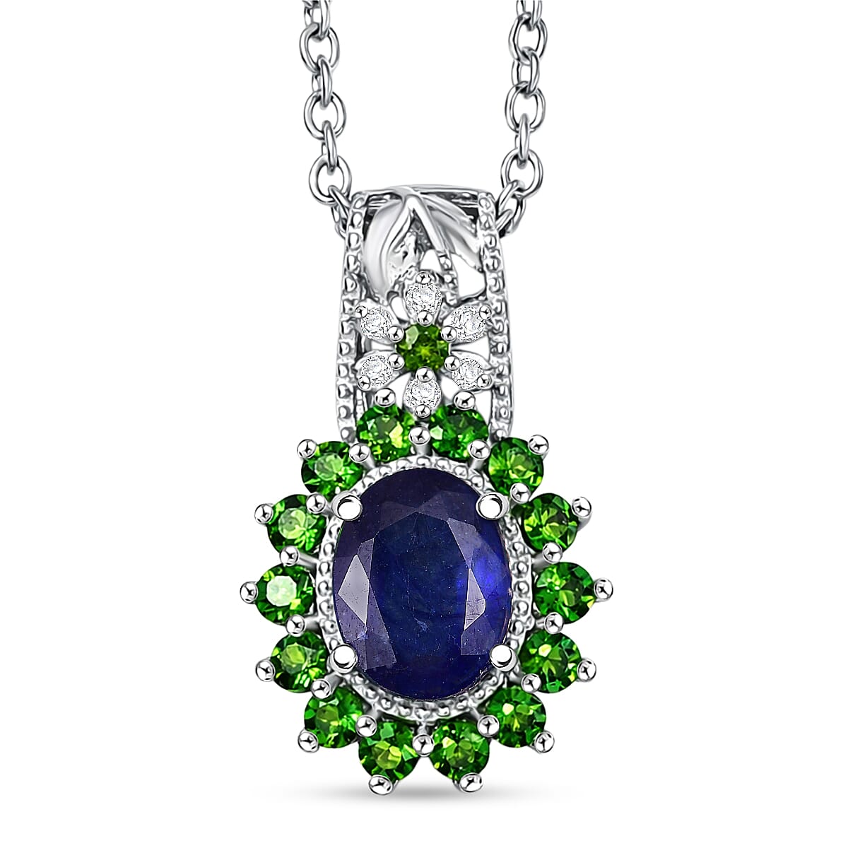 Masoala Sapphire and Multi Gemstone Pendant in Platinum Bonded Stainless Steel
