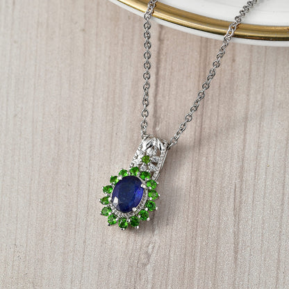 Masoala Sapphire and Multi Gemstone Pendant in Platinum Bonded Stainless Steel