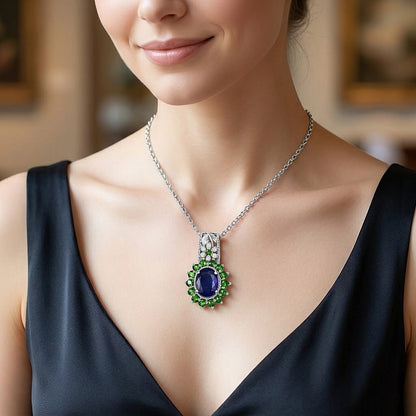 Masoala Sapphire and Multi Gemstone Pendant in Platinum Bonded Stainless Steel