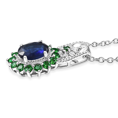 Masoala Sapphire and Multi Gemstone Pendant in Platinum Bonded Stainless Steel