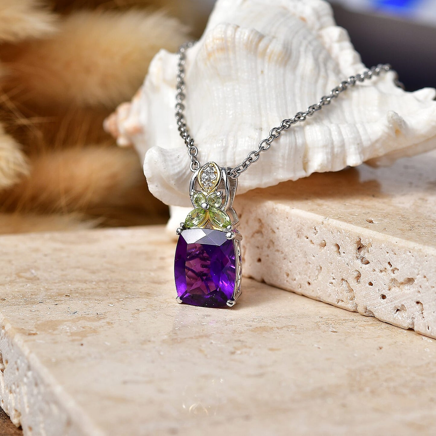African Amethyst and Multi Gemstone Pendant – Peace and Spiritual Growth