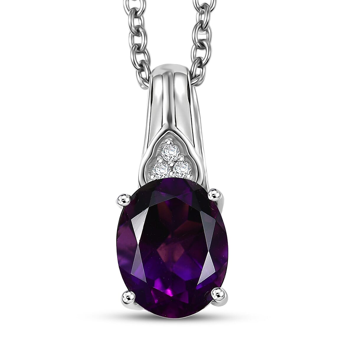 Amethyst & Zircon Pendant Necklace in Silver