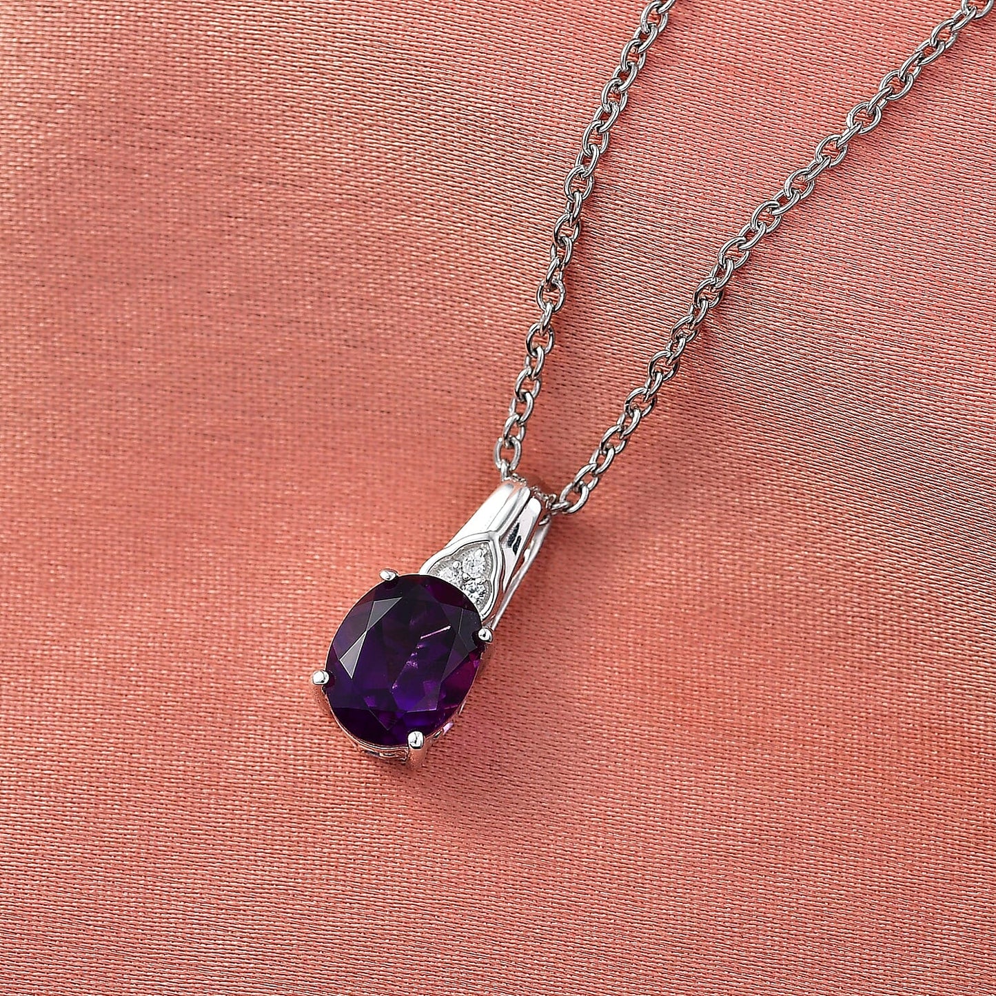 Amethyst & Zircon Pendant Necklace in Silver