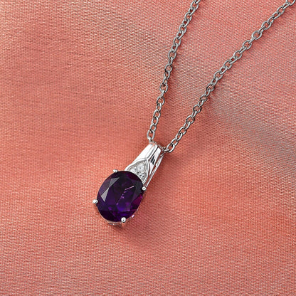 Amethyst & Zircon Pendant Necklace in Silver