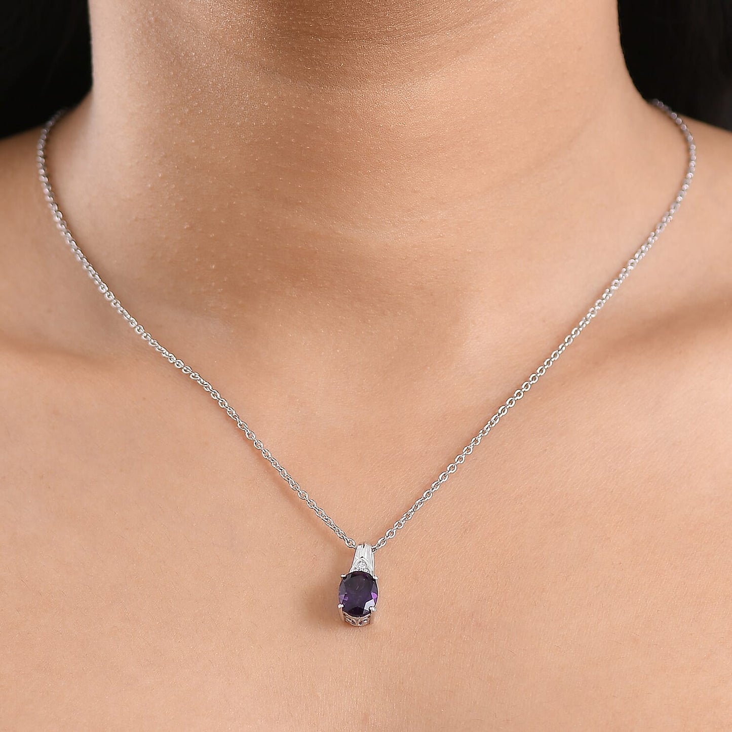 Amethyst & Zircon Pendant Necklace in Silver