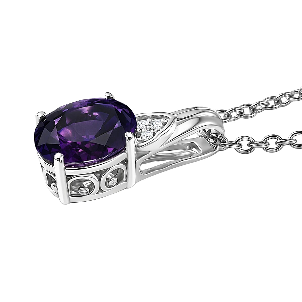 Amethyst & Zircon Pendant Necklace in Silver