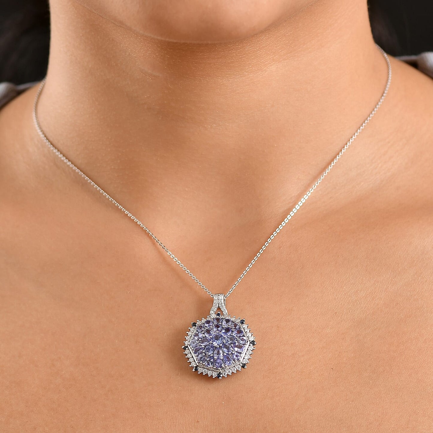Gemstone Pendant in Sterling Silver and Vermeil Gold with Adjustable Length