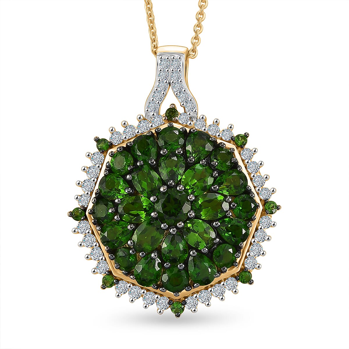 Gemstone Pendant in Sterling Silver and Vermeil Gold with Adjustable Length