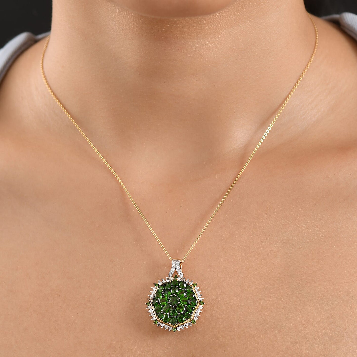 Gemstone Pendant in Sterling Silver and Vermeil Gold with Adjustable Length