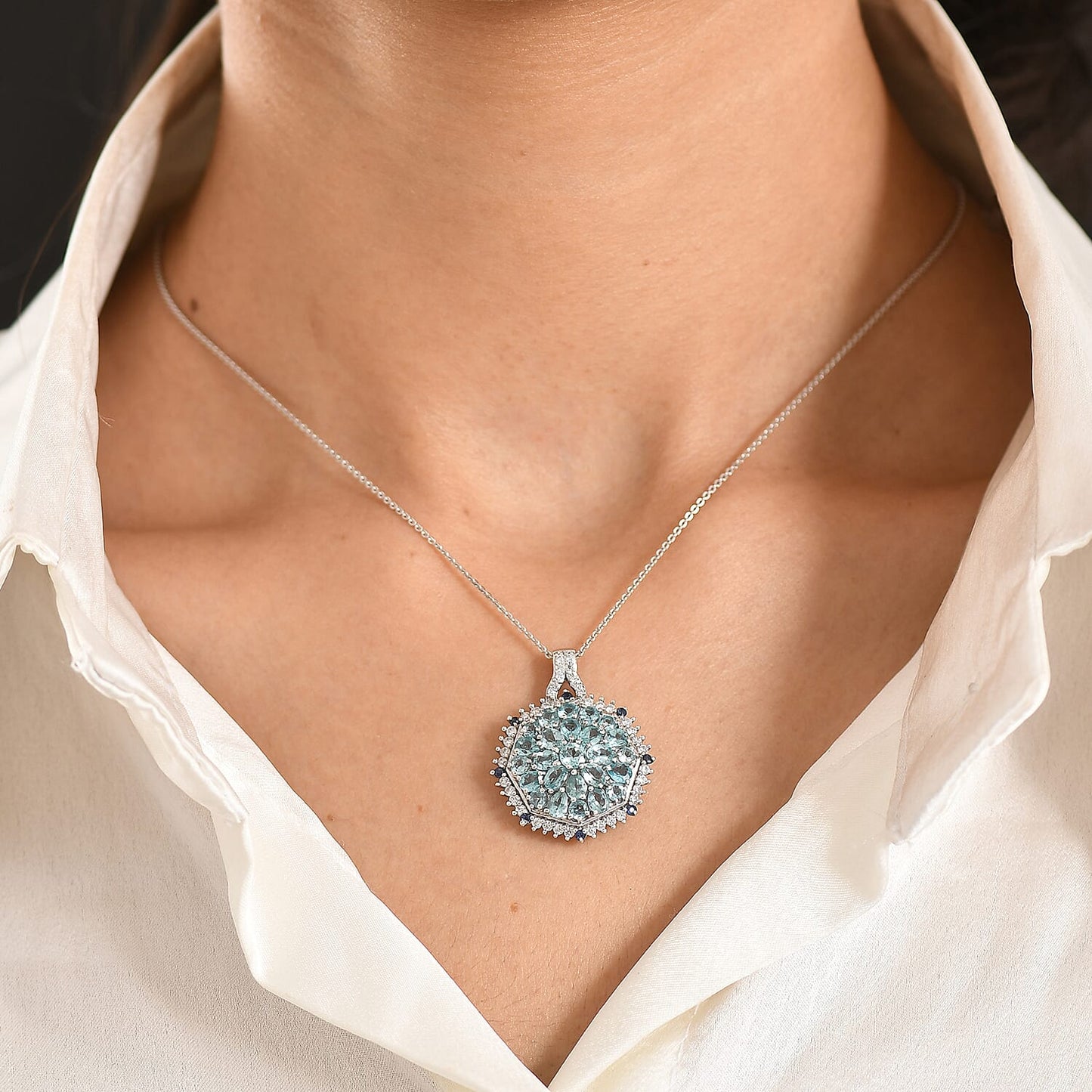 Gemstone Pendant in Sterling Silver and Vermeil Gold with Adjustable Length