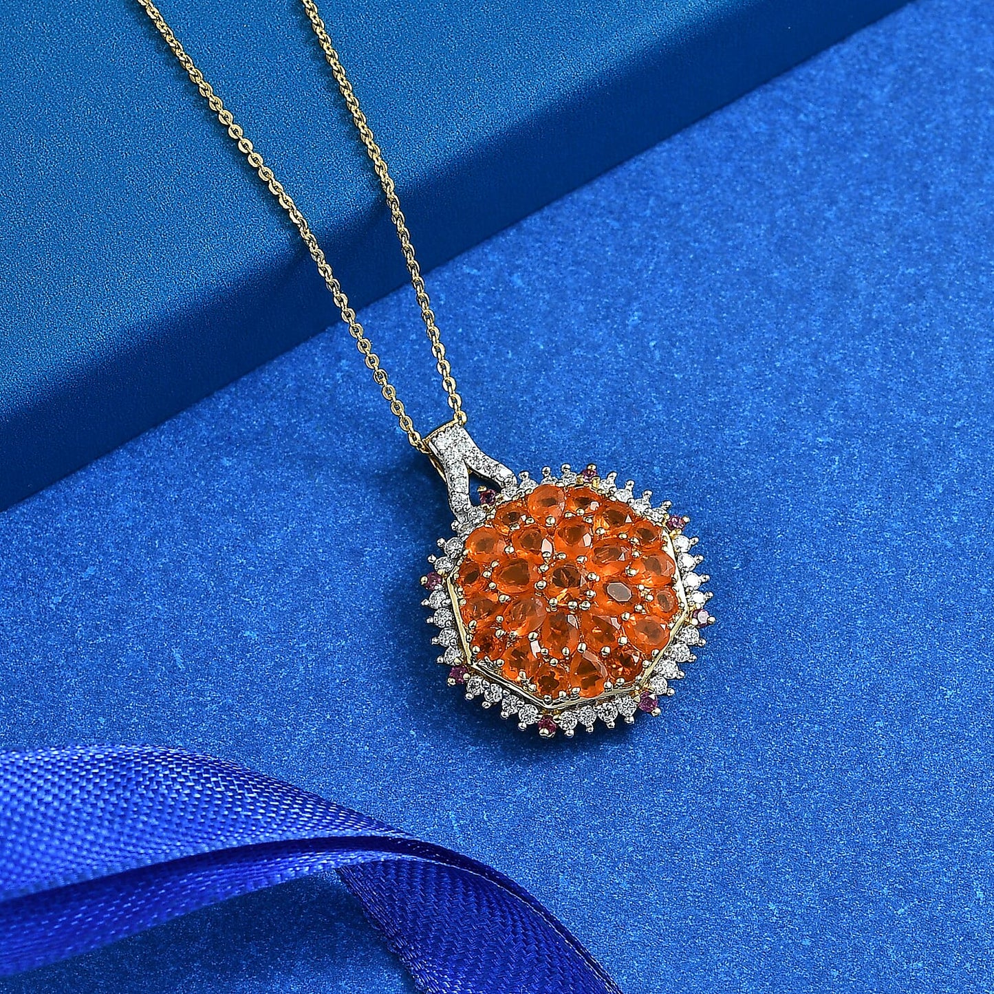 Gemstone Pendant in Sterling Silver and Vermeil Gold with Adjustable Length
